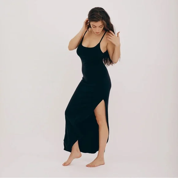 Organic Basics Black Maxi Slip Dress - Picture 1 of 7